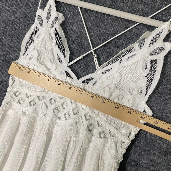 Free People Mini Dress Small White Adella Slip A-Line Lace Ruffle - Picture 11 of 16